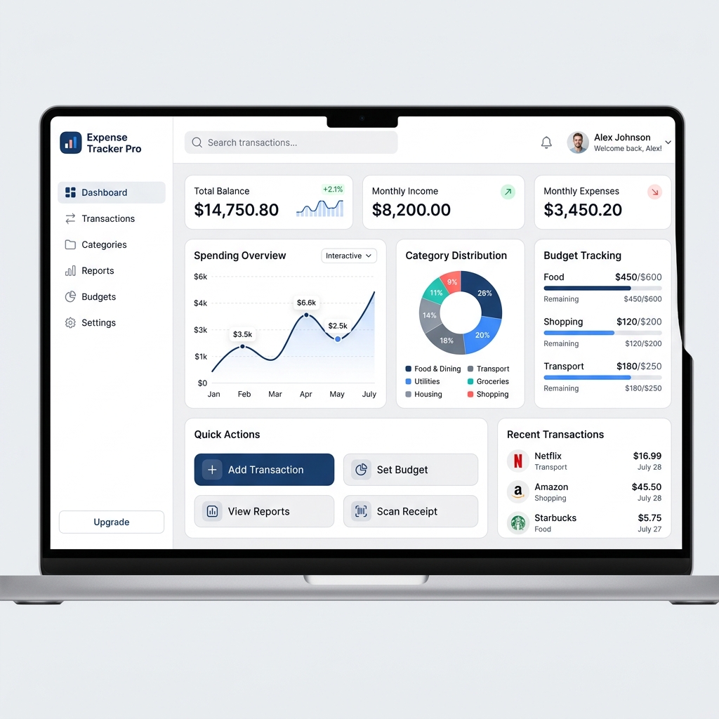 Expense Tracker Pro Dashboard Mockup